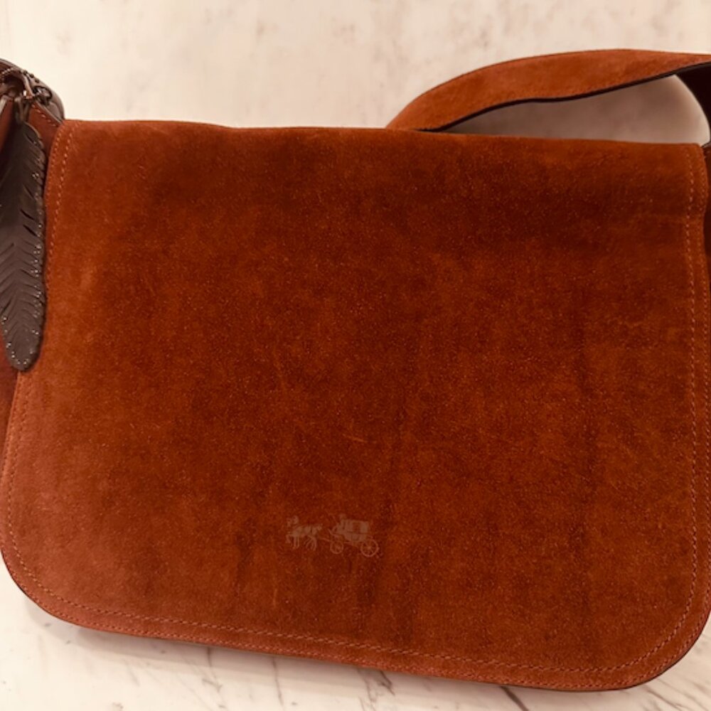 Coach Brown Suede Whipstitch Chain Dakotah Messenger Bag